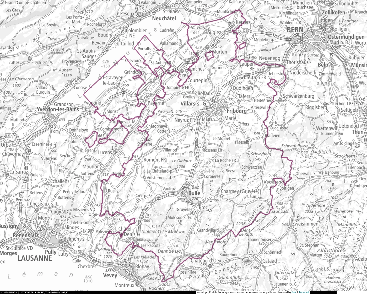 Carte du canton de Fribourg